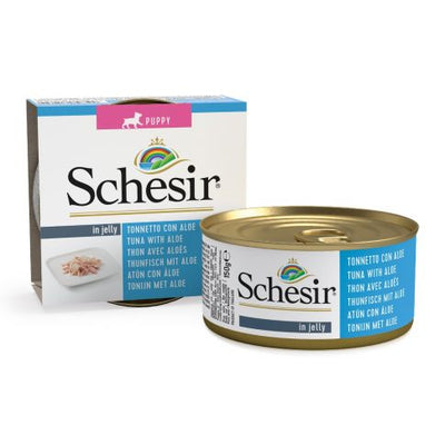 Ushqim i lëngëshëm Schesir, për këlysh, tuna & aloe ,150 gr.