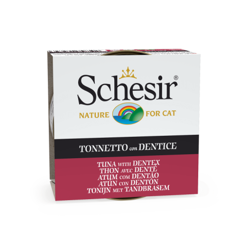 Ushqim i lëngëshëm për mace Schesir, tuna & dentex (lloj peshku), 85 gr.