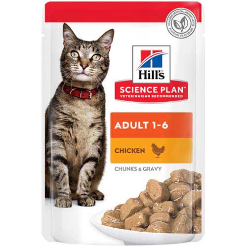 Ushqim i lëngëshëm për mace adulte, Hills Adult 1-6, me pulë, 85 gr.