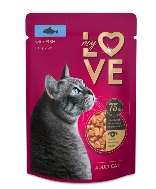 Ushqim i lëngëshëm për mace, me peshk, My Love, Fish in Gravy, 85 gr.