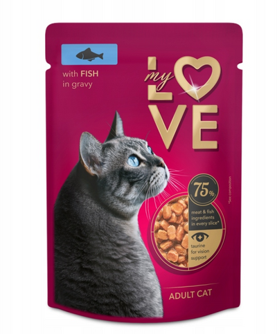 Ushqim i lëngëshëm për mace, me peshk, My Love, Fish in Gravy, 85 gr.