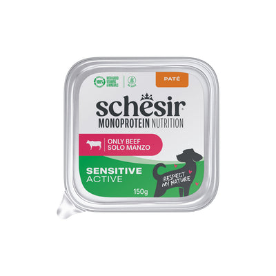 Ushqim i lëngëshëm për qen, Schesir, Monoprotein, Active Beef, 150 gr.