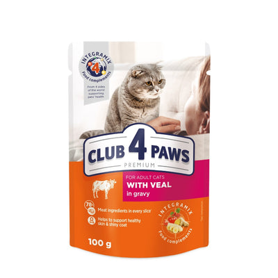 Ushqim i lëngëshëm për mace, Club 4 Paws, me mish vici, Veal in Gravy, 100 gr.