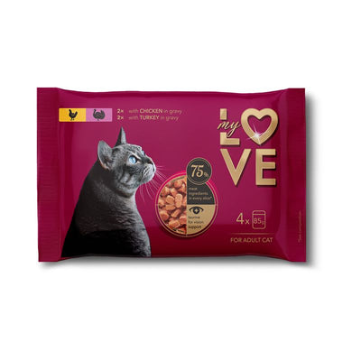 Ushqim i lëngëshëm për mace,me lepur & mish gjedhi, My love, Rabbit in gravy, Beef in gravy, 340 gr.