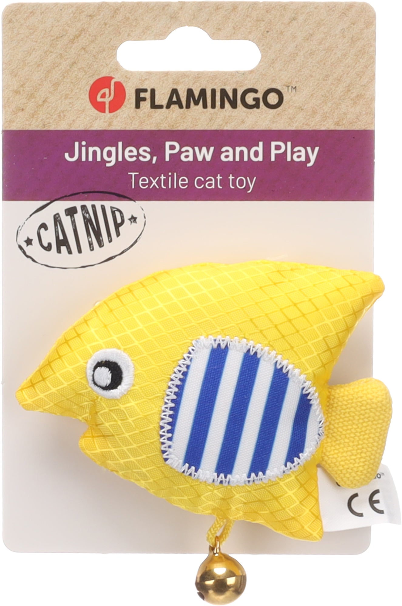Peshk me catnip dhe zile, Toy Strellow Fish Yellow, Flamigno
