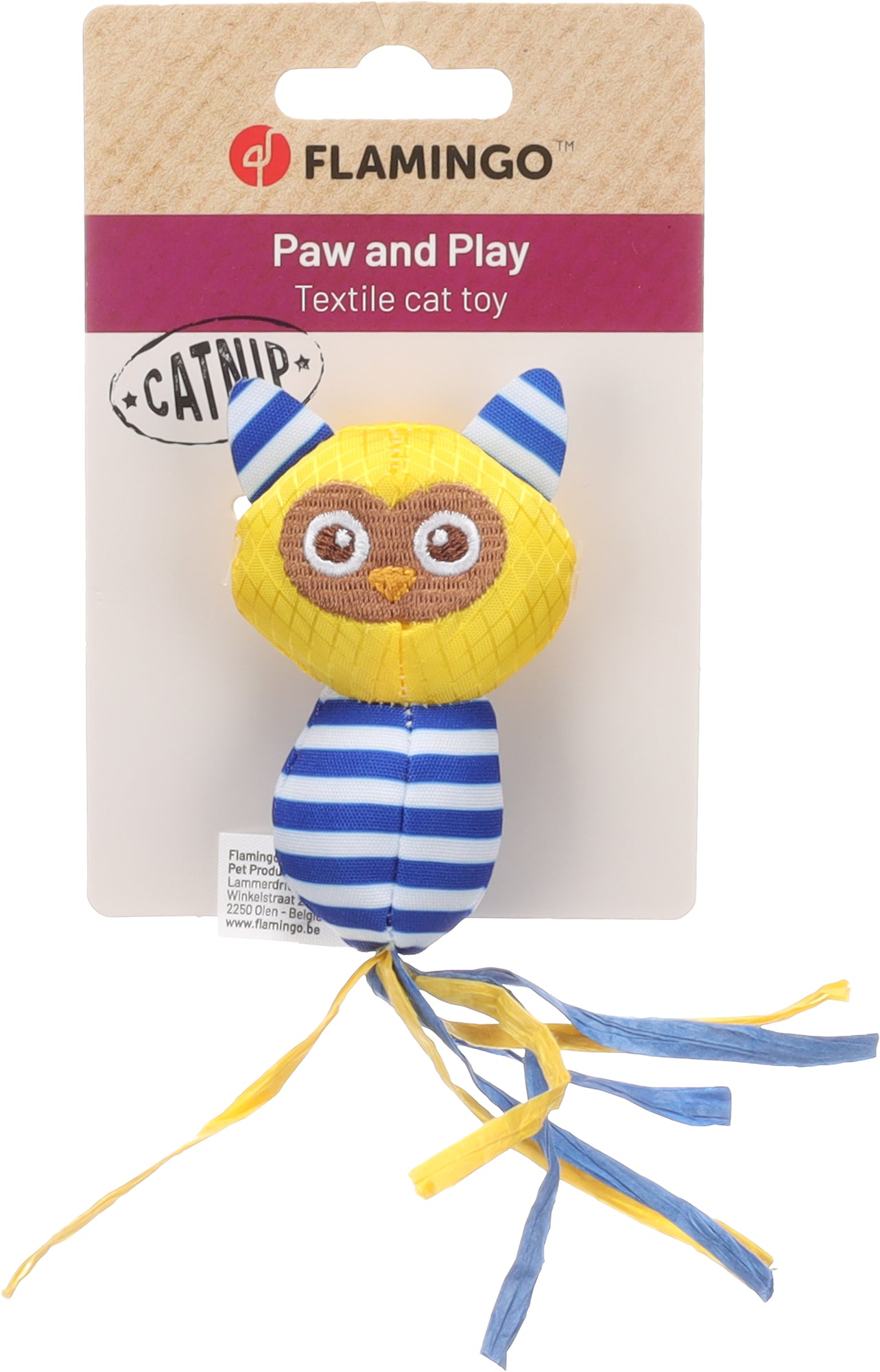 Lodër me catnip për mace, Toy Strellow Owl Yellow, Flamingo