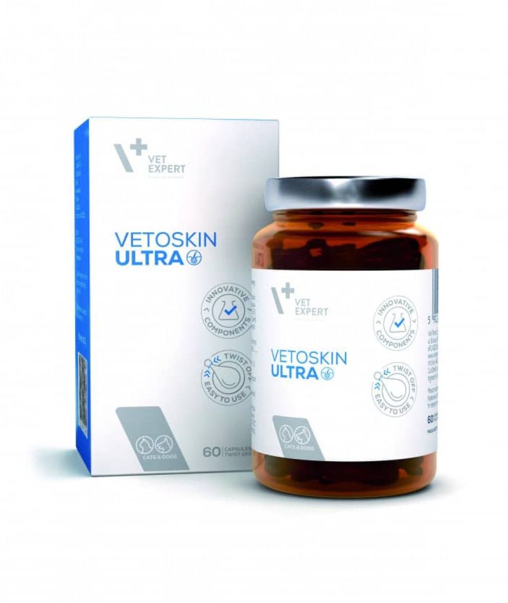 Suplemente për lëkurë për qen dhe mace, Vetoskin Ultra, 60 tab.
