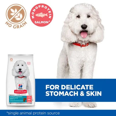 Hill's Science Plan Hypoallergenic Medium Salmon Ushqim kokërr për qen, 12 kg
