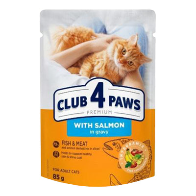 Ushqim i lëngëshëm për mace, Club 4 Paws, me salmon, Salmon in Gravy, 85 gr.