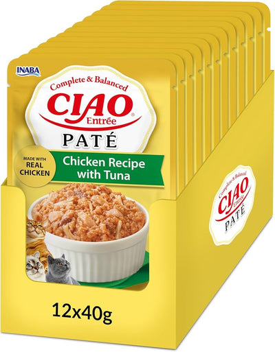 Ushqim i lëngëshëm për mace, Ciao Entree Pate, Chicken with Tuna, 40 gr.