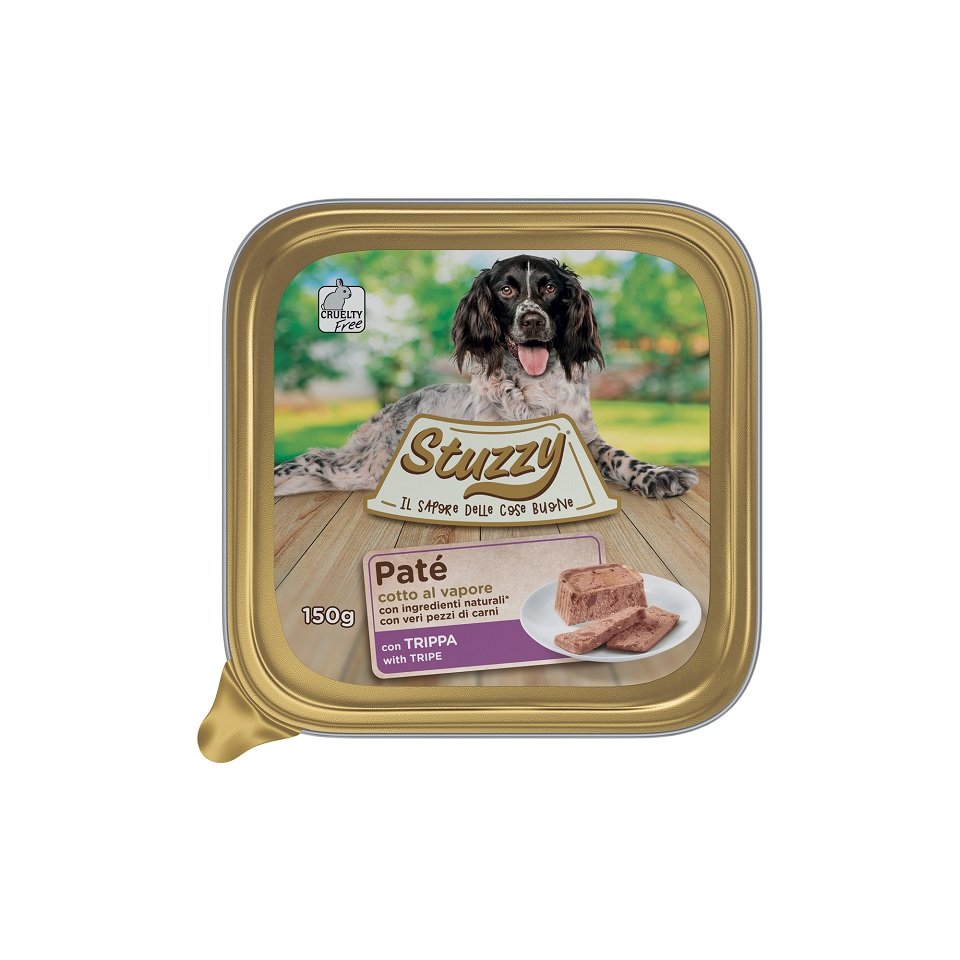 Ushqim i lëngshëm me plënc për qen, Stuzzy pate tripe, 150 gr.