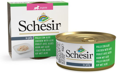 Ushqim i lëngëshëm Schesir, për këlysh, pulë & aloe ,150 gr.