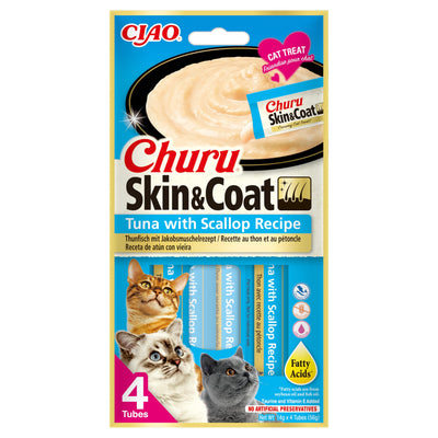 Shpërblime të lëngëshme Churu, Tuna & Scallop, Skin & Coat