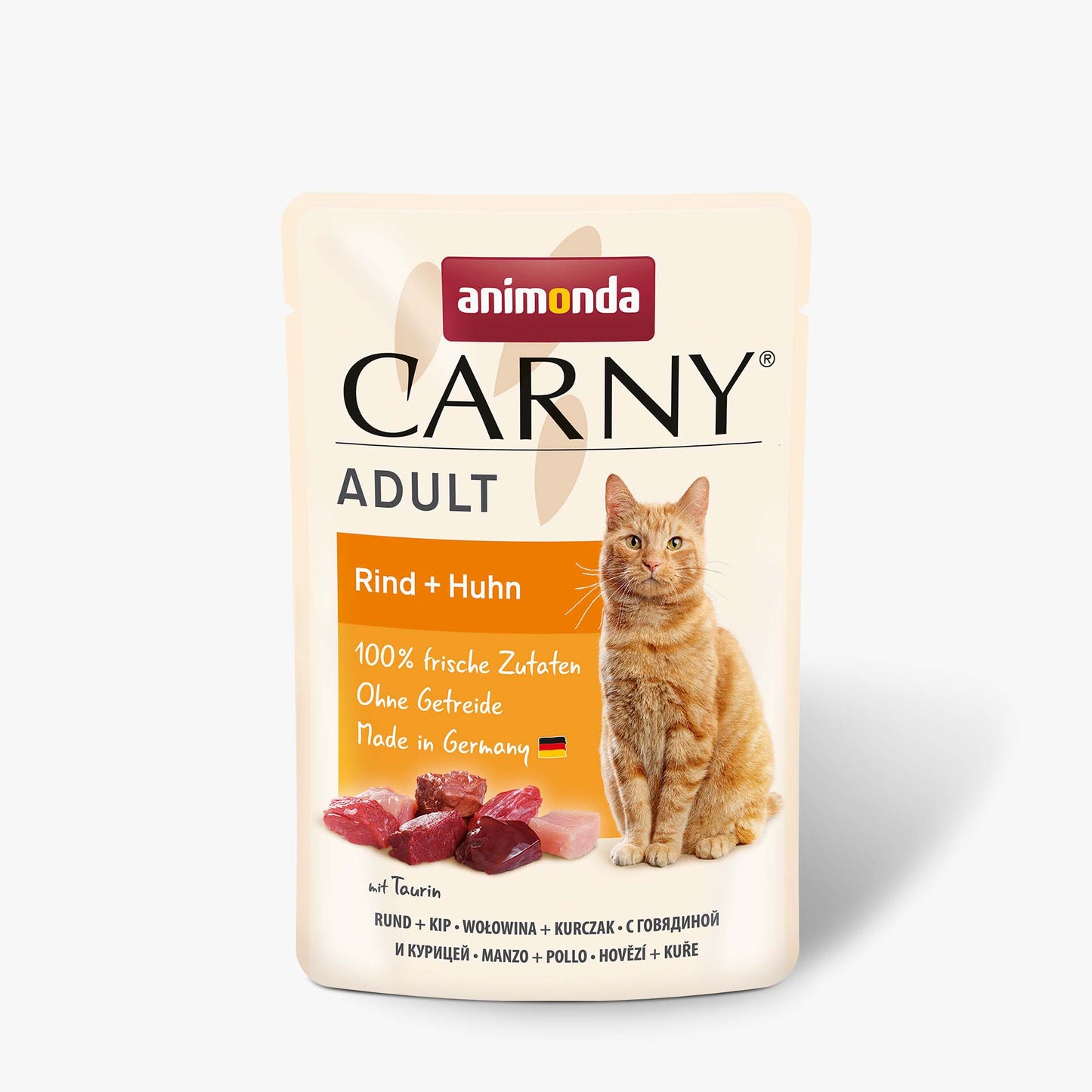 Ushqim i lëngshëm për mace, mish vici + pulë, Carny, 85 gr.