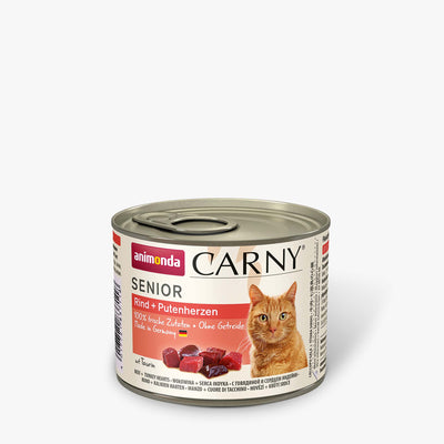 Ushqim i lëngshëm për mace seniore , mish vici + zemër gjeldeti , Carny, 200 gr.