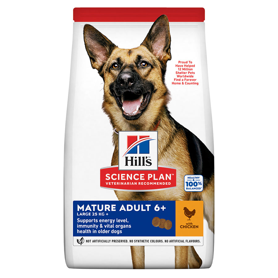Ushqim i thatë për qen senior +7, Hills Mature Large, me pulë, 14 kg.