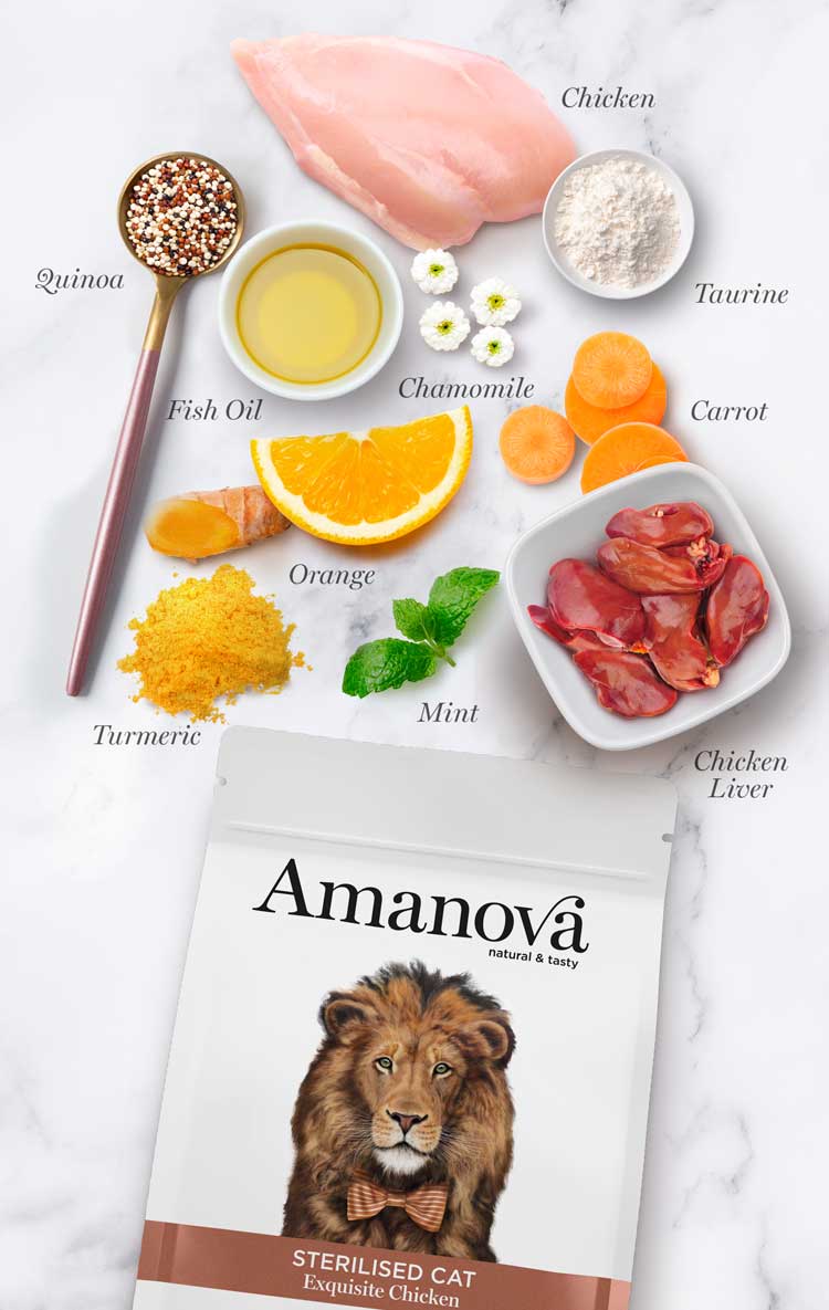 Ushqim për mace, Amanova Adult Cat, Sterilised Chicken, 1,5 kg