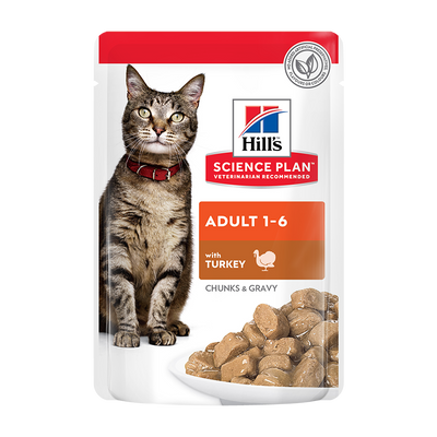 Ushqim i lëngëshëm për mace adulte, gjeldeti, Hills Turkey, 85 gr.