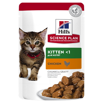 Ushqim i lëngëshëm për kotele, Hills kitten, me pulë, 85 gr.