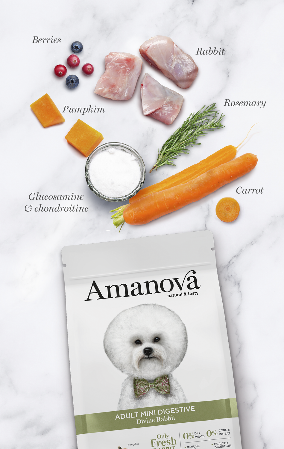 Ushqim për qen, Amanova Divine Rabbit, Mini, Digestive, 2kg