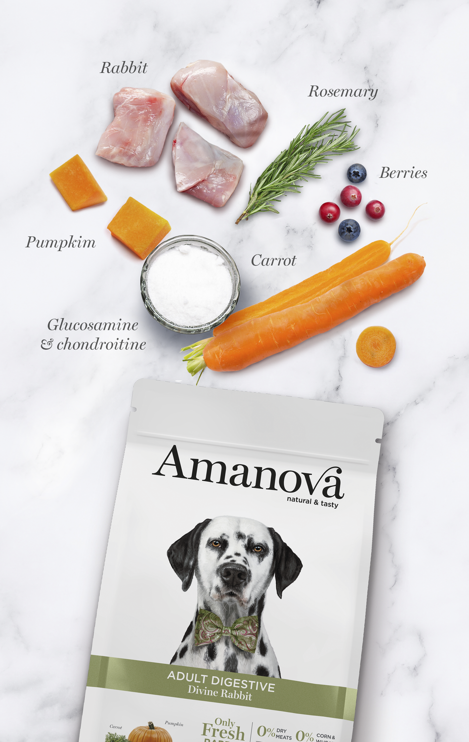 Ushqim për qen, Amanova Divine Rabbit, Digestive, 10 kg