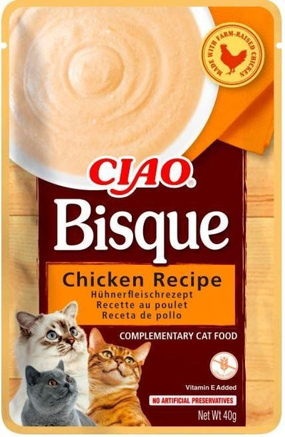 Ushqim i lëngëshëm kremoz, Bisque, për mace, pulë, 40 gr.