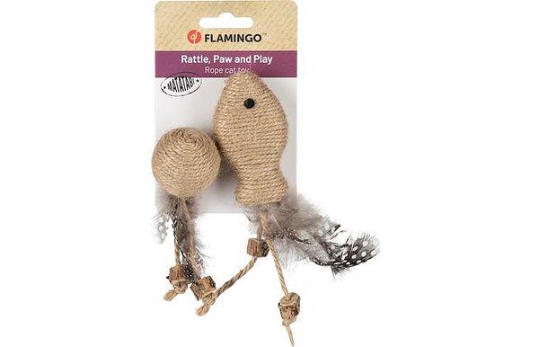 Lodër grithëse për mace, Yutsa Fish+ Ball, 15x4,5x2,5CM, Flamingo