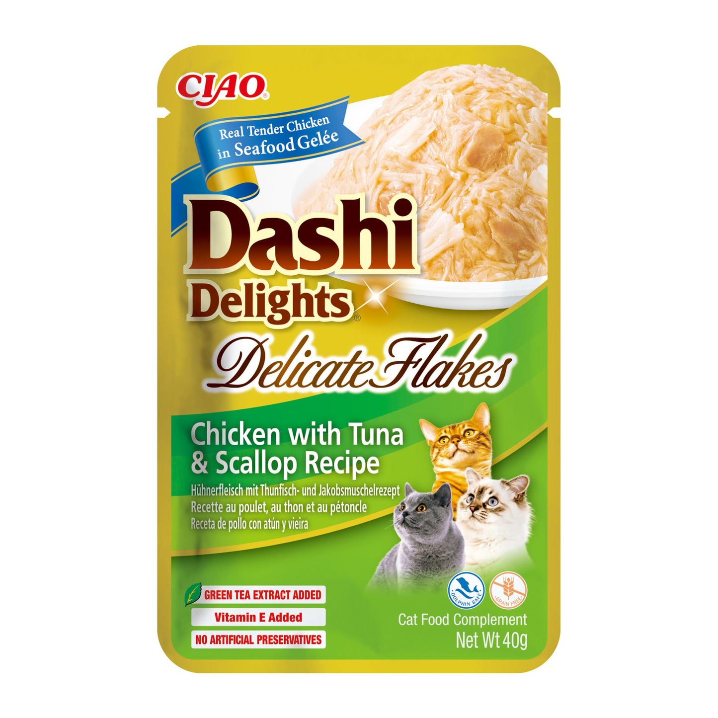 Ushqim i lëngëshëm për mace, Dashi Delights Delicate Flakes Chicken & Tuna, 40 gr.