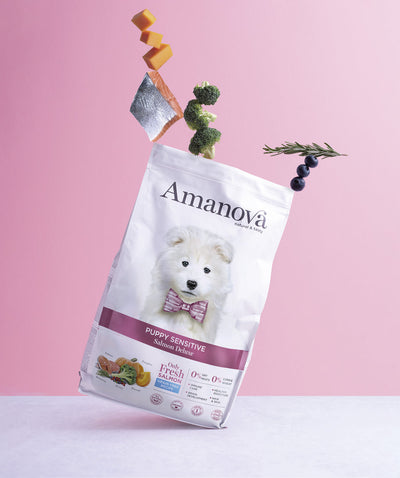 Ushqim për kelysh, Amanova Puppy Sensitive, Salmon Deluxe, 2 kg
