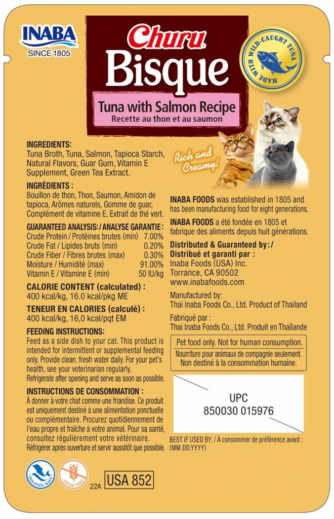 Ushqim i lëngëshëm kremoz, Bisque, për mace, Tuna & Salmon, 40 gr.