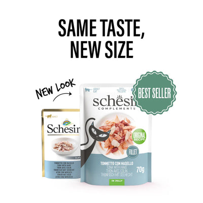 Ushqim komplementar i lëngëshëm, Schesir Tuna with Hake in Jelly, 70 gr.