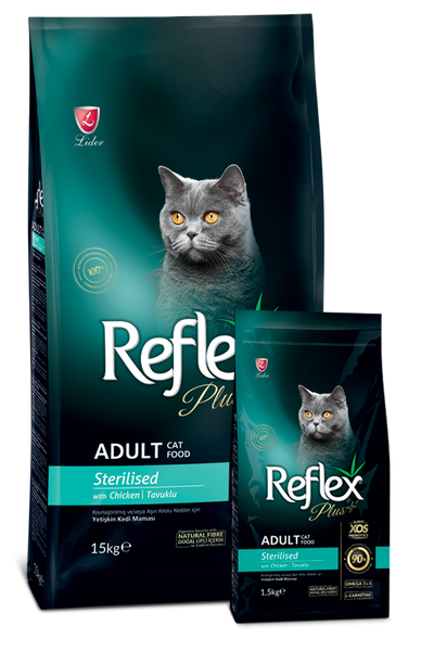 Ushqim për mace të sterilizuara, Reflex plus me pulë, 1,5 kg