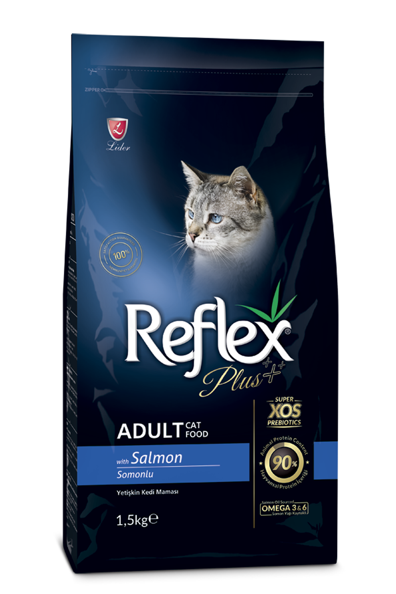 Ushqim për mace të rritura, Reflex plus me salmon, 1,5 kg