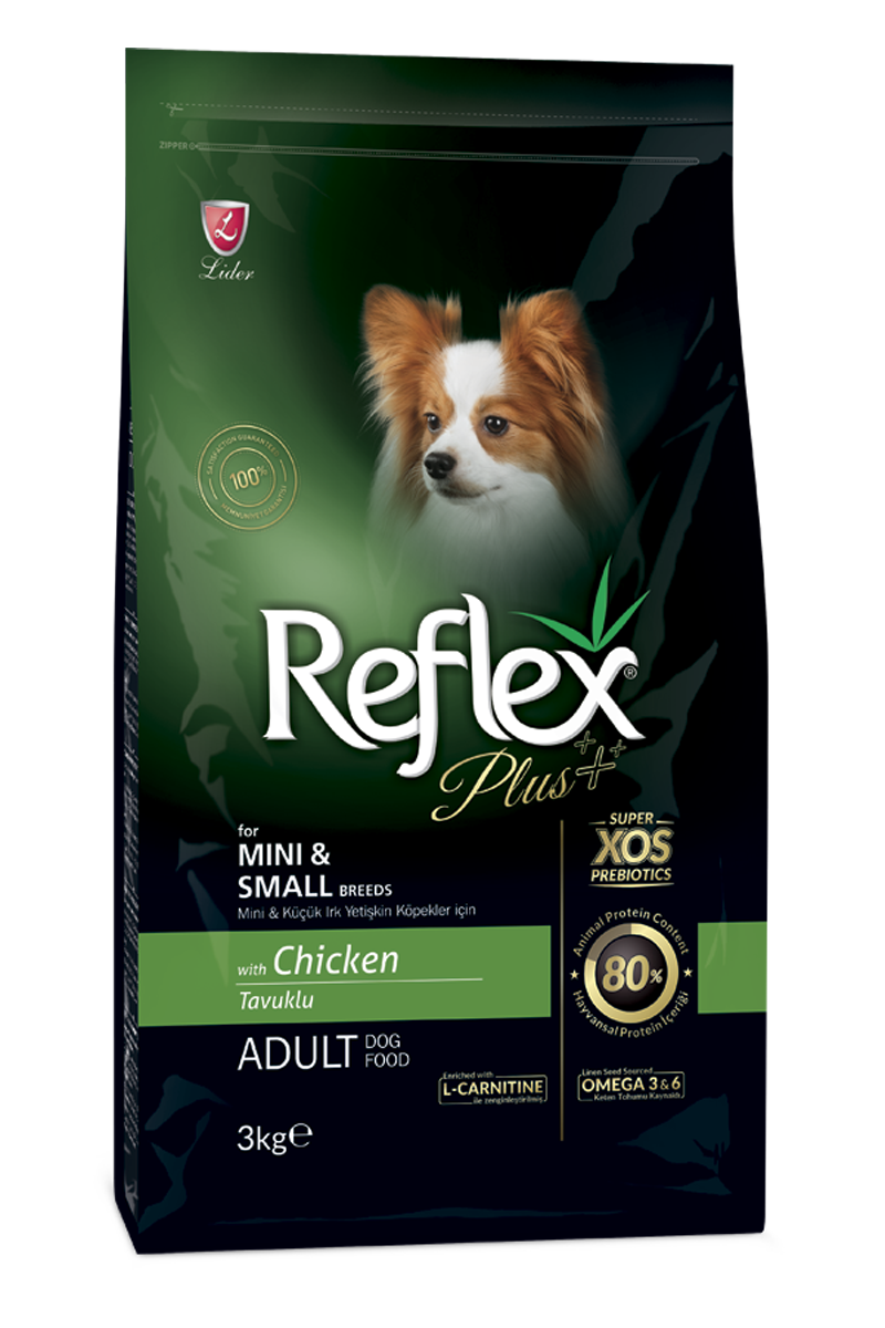 Ushqim për qen të rritur, Reflex Plus mini&small, me pulë, 3 kg