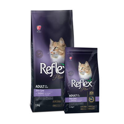 Ushqim për mace të rritura, Reflex plus skincare me salmon, 1,5 kg