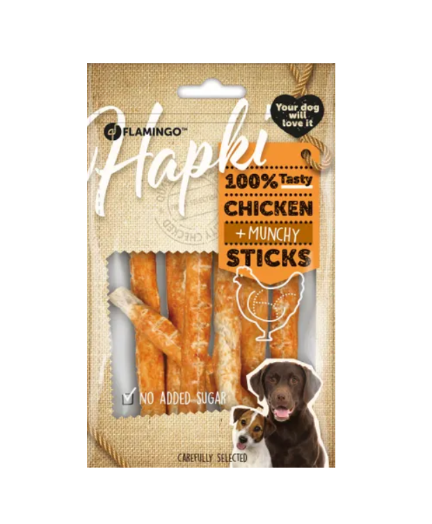 Shpërblime për qen me përmbajtje mish pule, Munchy sticks, Flamingo, 80 gr.