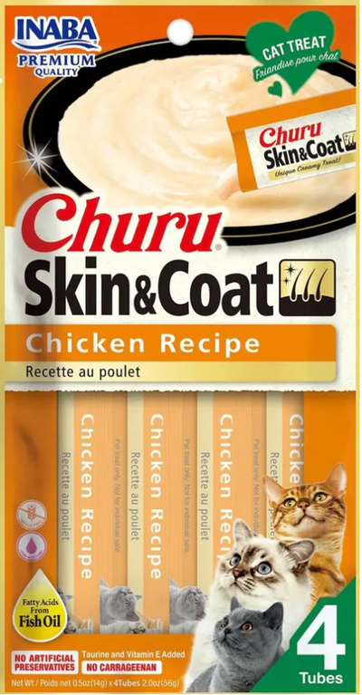 Shpërblime të lëngshme për mace, Skin & Coat, me pulë, Churu