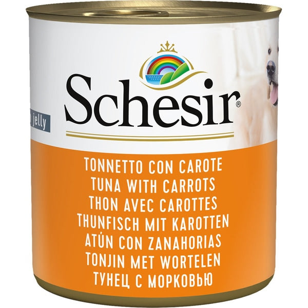 Ushqim i lëngëshëm Schesir, për qen, tunë & karrotë,285 gr.