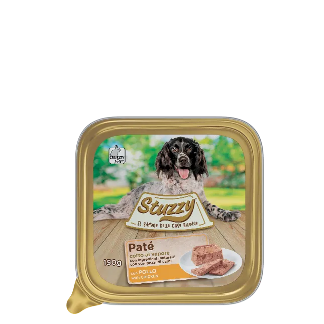 Ushqim i lëngshëm me pulë për qen, Stuzzy pate, 150 gr