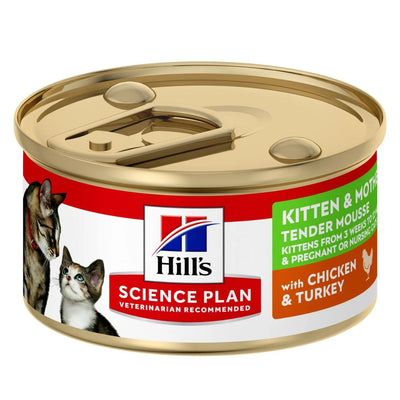 Ushqim i lëngëshëm për kotele & nëna në laktacion, Hills Mother & Kittens, Chicken &Turkey, 85 gr.
