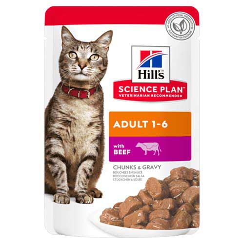 Ushqim i lëngëshëm për mace adulte, Hills me mish gjedhi, 85 gr. (Copy)