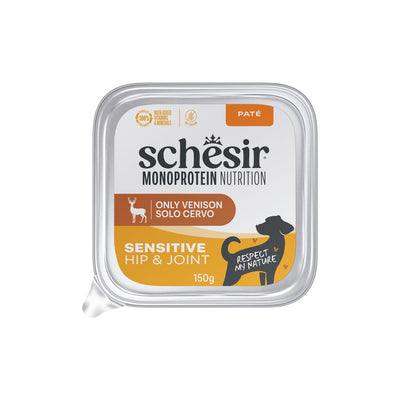 Ushqim i lëngëshëm për qen, Schesir, Monoprotein, Hip & Joint, Venison,150 gr.