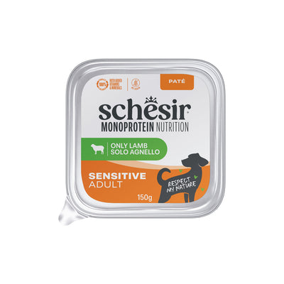 Ushqim i lëngëshëm për qen, Schesir, Monoprotein, Sensitive, Lamb, 150gr.
