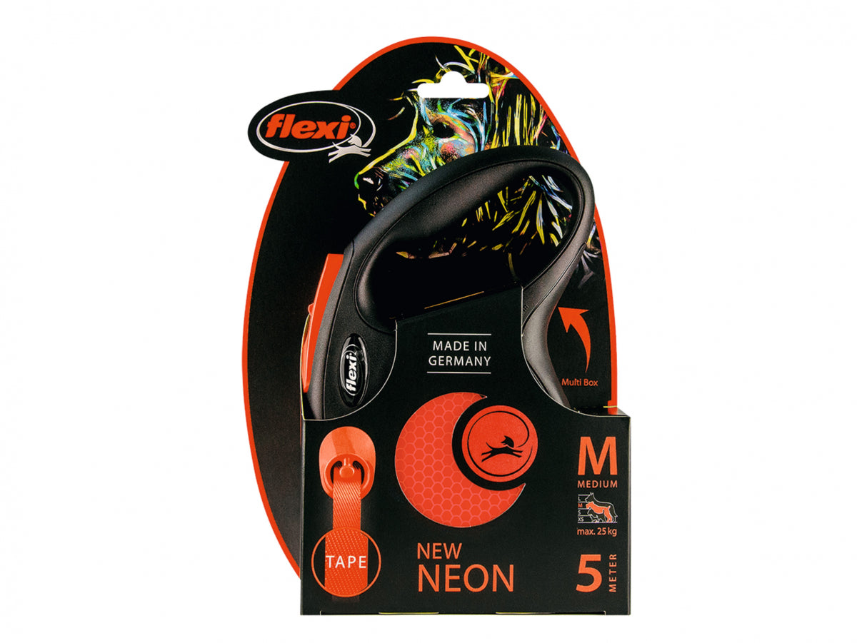 Litar për qen, Flexi M  Neon Orange, Tape, 5m.