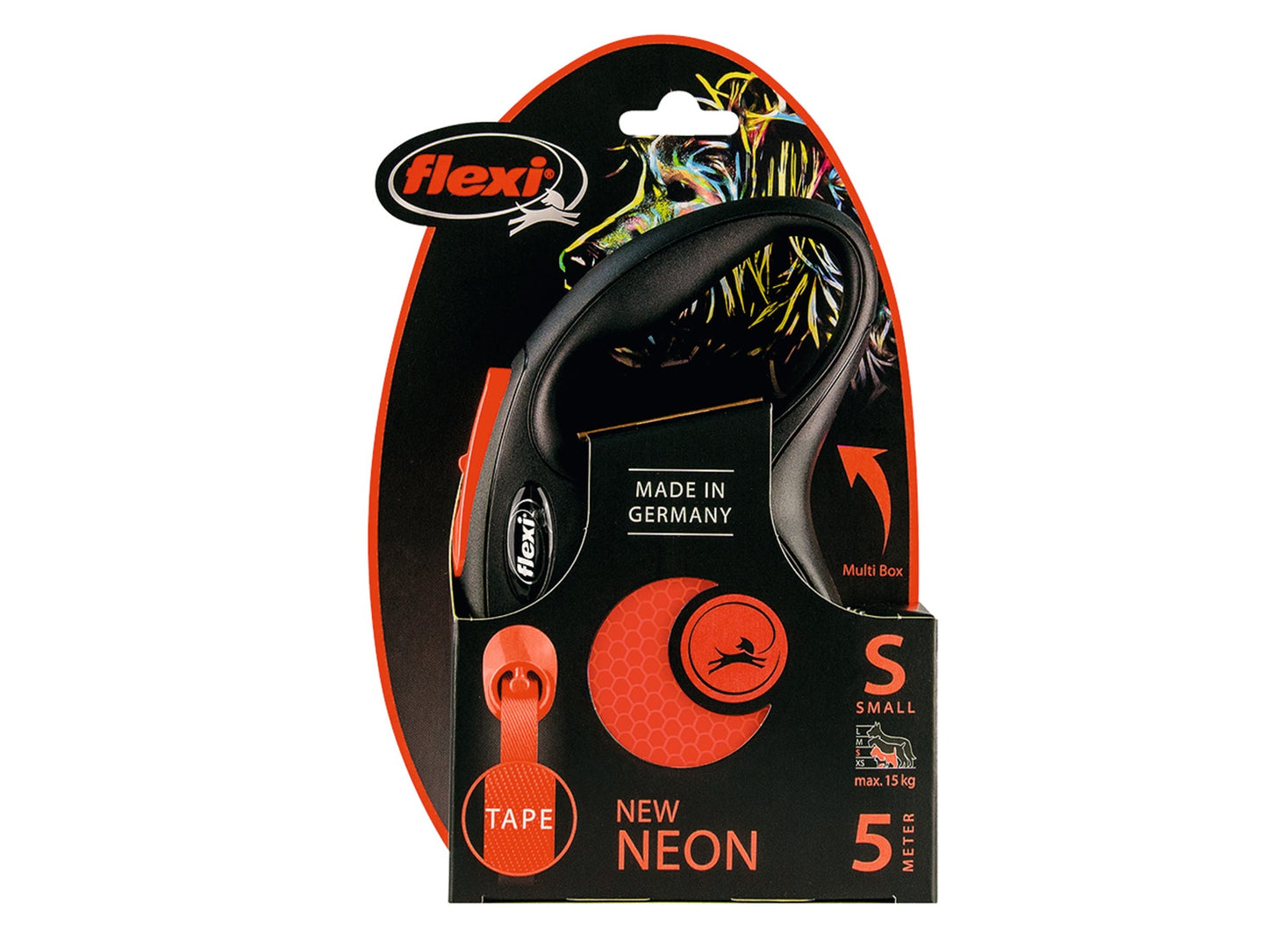 Litar për qen, Flexi S  Neon Orange, Tape, 5m.