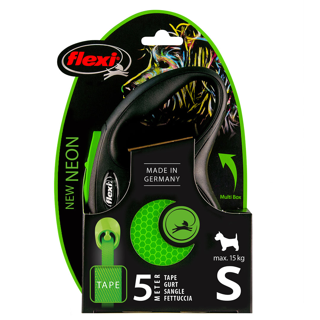 Litar për qen, Flexi S  Neon Green, Tape, 5m.