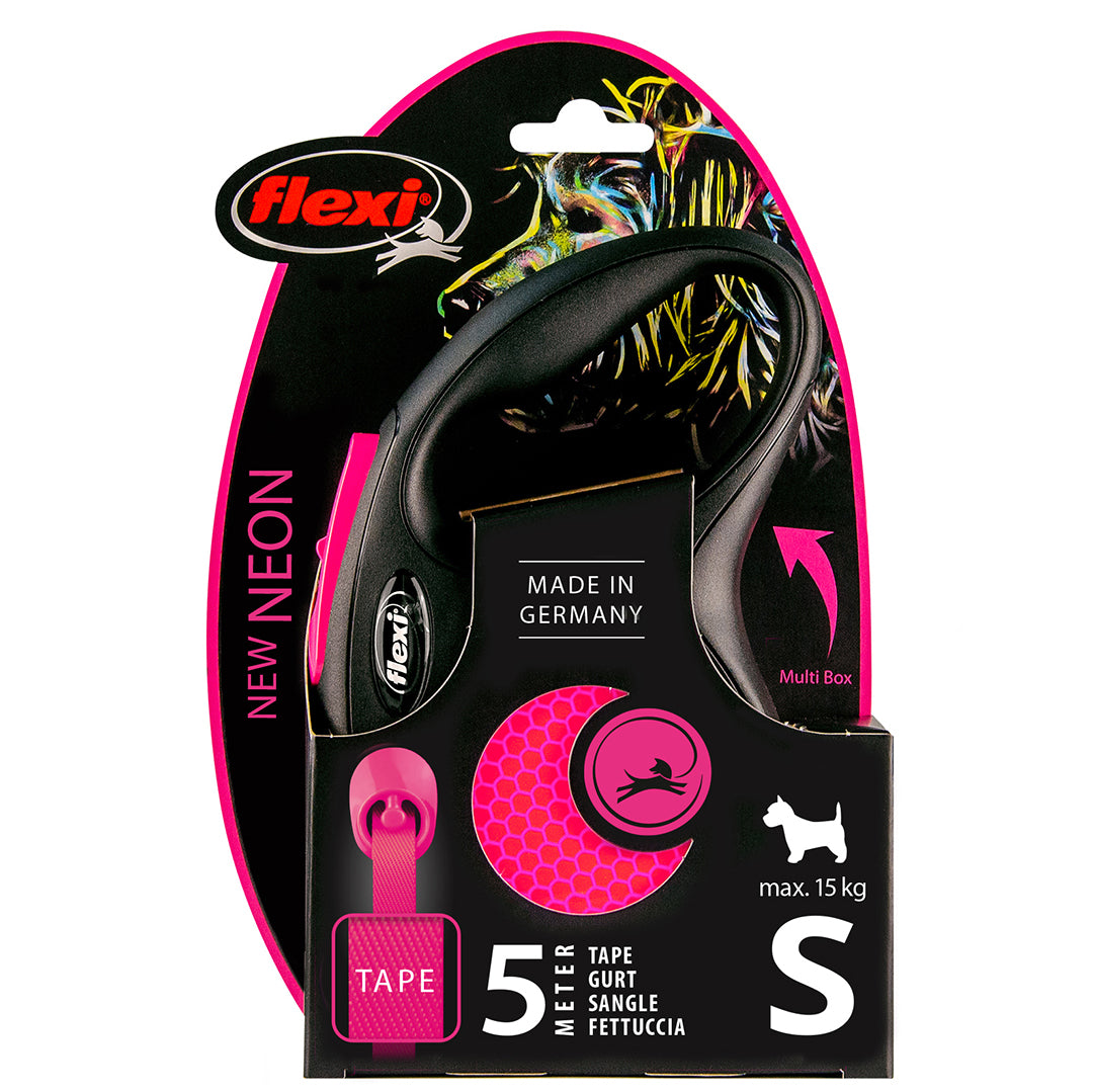 Litar për qen, Flexi S  Neon Pink, Tape, 5m.