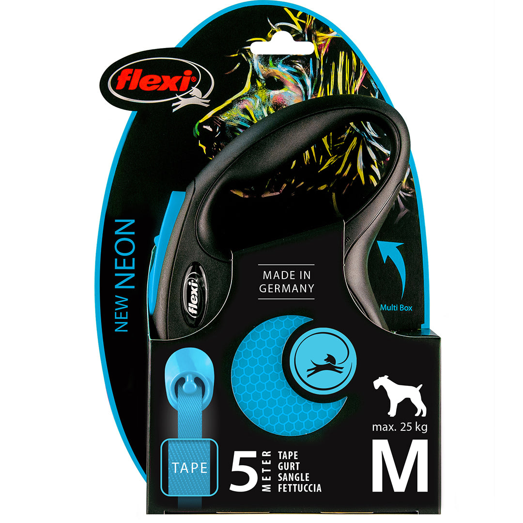 Litar për qen, Flexi M  Neon Blue, Tape, 5m.