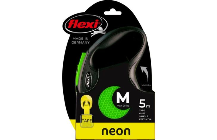 Litar për qen, Flexi M  Neon Green, Tape, 5m.