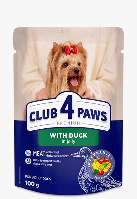 Ushqim i lëngëshëm për qen, Club 4 Paws, me rosë, 100 gr.